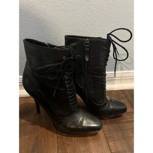 Via Spiga Leather Lace Up Ankle Boots Stiletto Heel Black Size 7